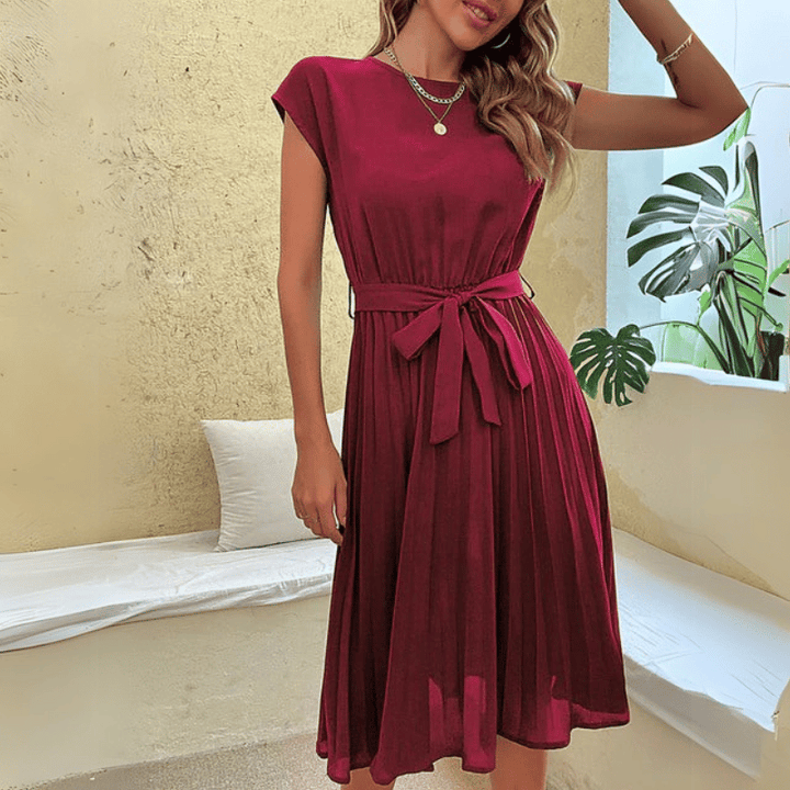 Damen Unifarbenes Plissee Midikleid