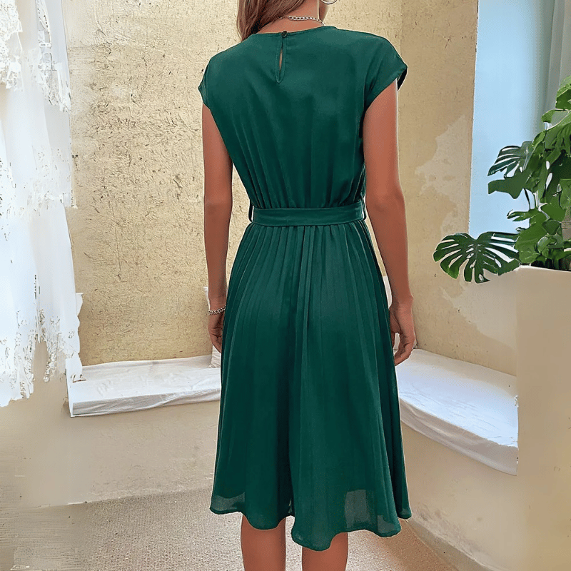 Damen Unifarbenes Plissee Midikleid