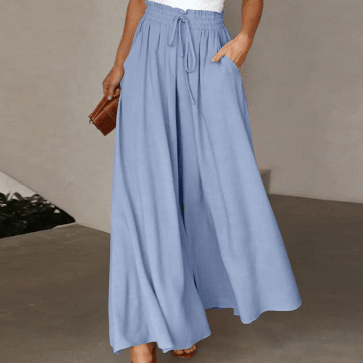 Fließende Damen-Leinenhose mit weitem Bein