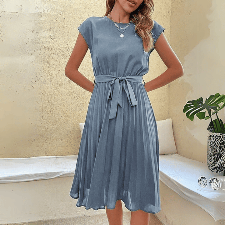 Damen Unifarbenes Plissee Midikleid