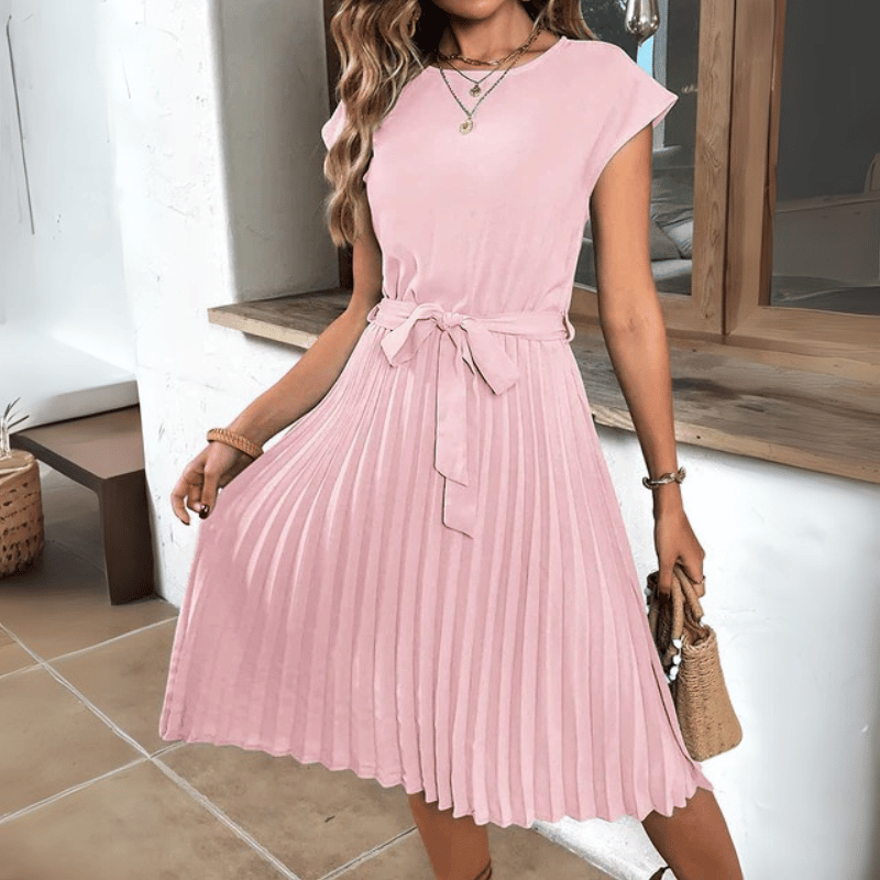 Damen Unifarbenes Plissee Midikleid