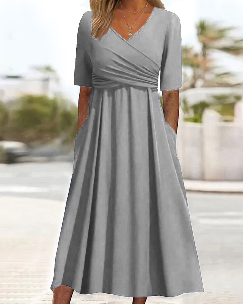 Linea | Damen Midikleid mit V-Ausschnitt mit Taschen | Mühelos