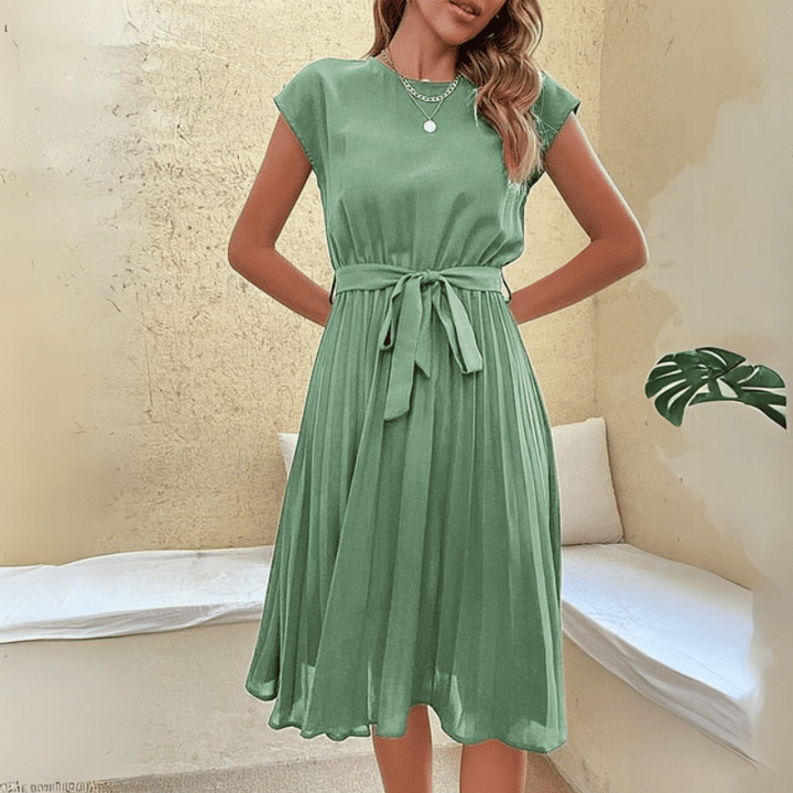 Damen Unifarbenes Plissee Midikleid