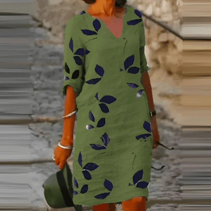 Elegantes Sommerkleid mit Blätterdruck für Damen