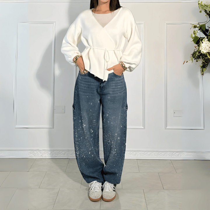Trendige weite Jeans mit Glanz für Frauen