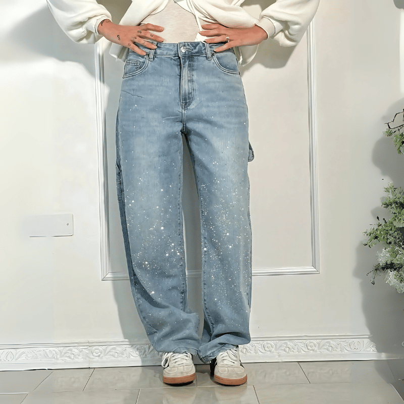 Trendige weite Jeans mit Glanz für Frauen