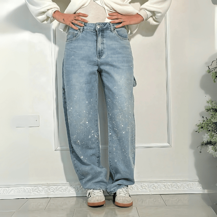 Trendige weite Jeans mit Glanz für Frauen