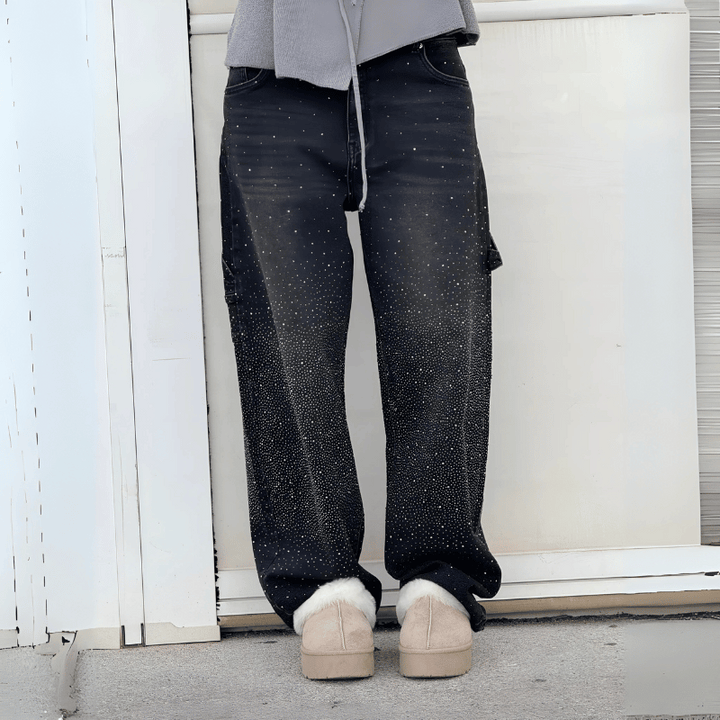 Trendige weite Jeans mit Glanz für Frauen