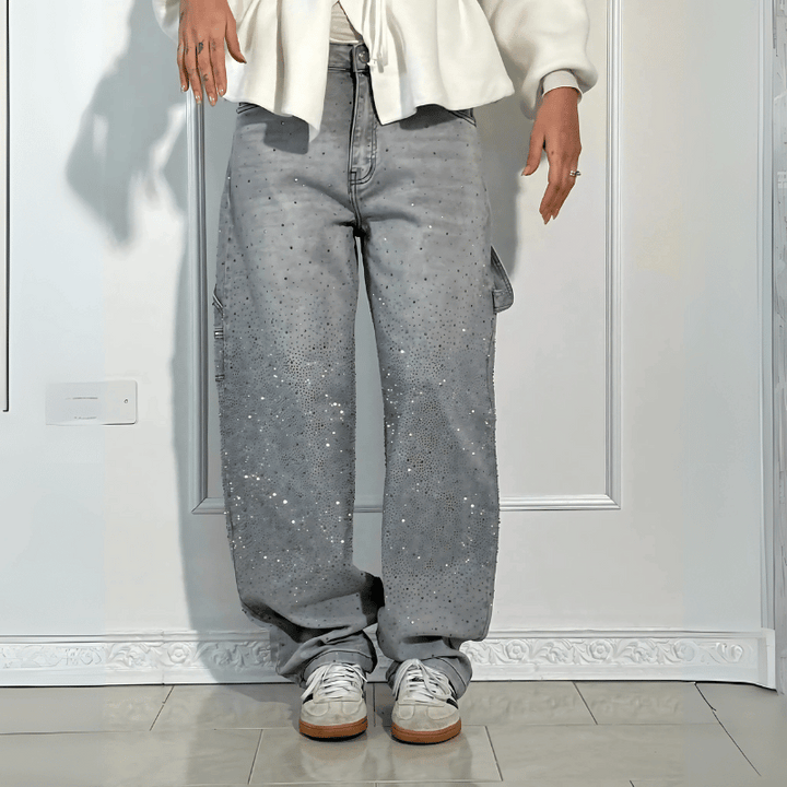Trendige weite Jeans mit Glanz für Frauen