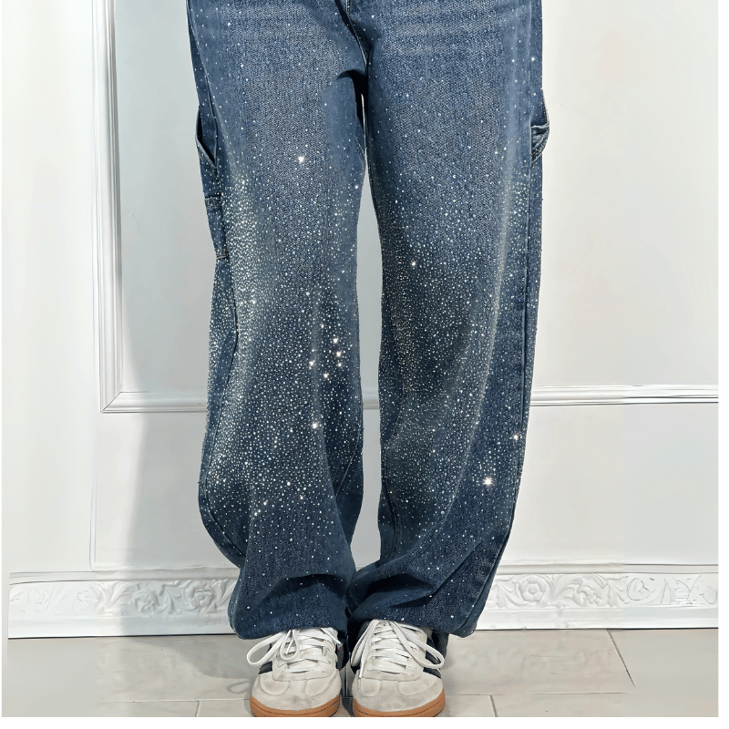 Trendige weite Jeans mit Glanz für Frauen