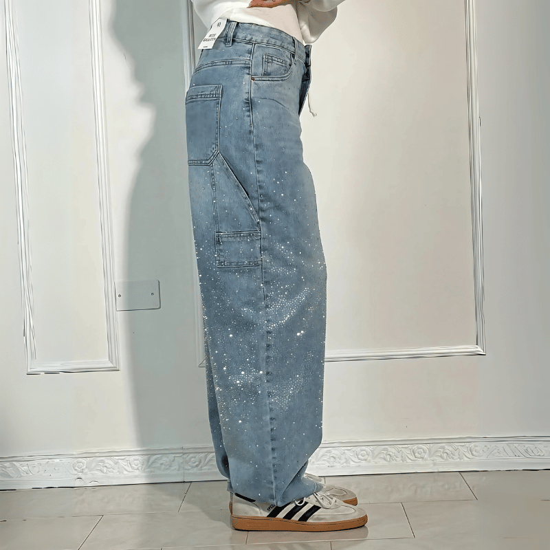 Trendige weite Jeans mit Glanz für Frauen
