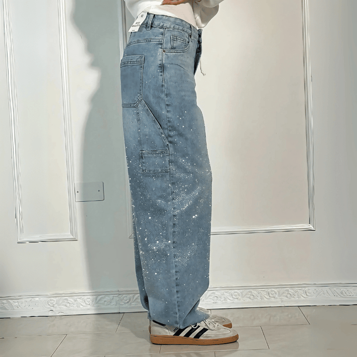 Trendige weite Jeans mit Glanz für Frauen